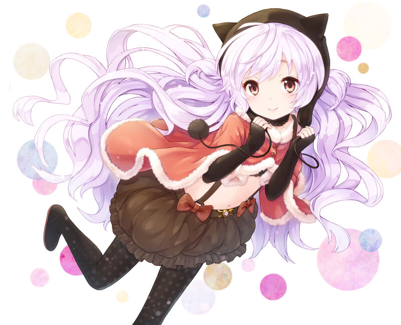 Anime Girl with Long Hair — White, Playful, Cat Ears, Cape