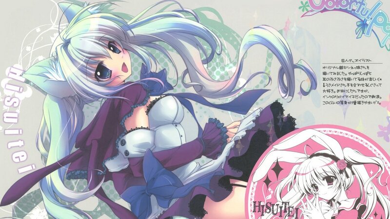 Anime Girl with Long Hair — White, Playful, Cat Ears, Long Hair