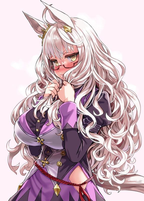 Anime Girl with Long Hair — White, Playful, Glasses