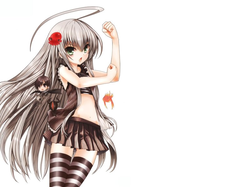 Anime Girl with Long Hair — White, Playful, Long Silver Hair