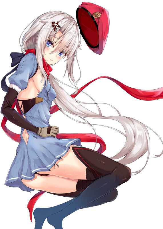 Anime Girl with Long Hair — White, Playful, Red Hat