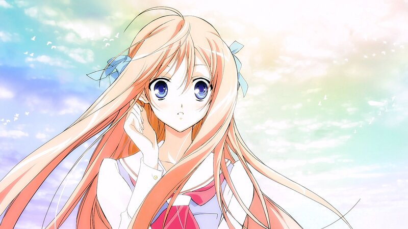 Anime Girl with Long Hair — White, Serene, Afternoon, Blue Bow