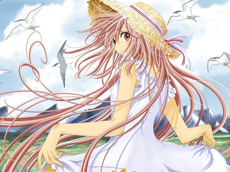 Anime Girl with Long Hair — White, Serene, Afternoon