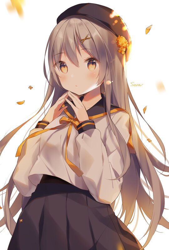 Anime Girl with Long Hair — White, Serene, Autumn