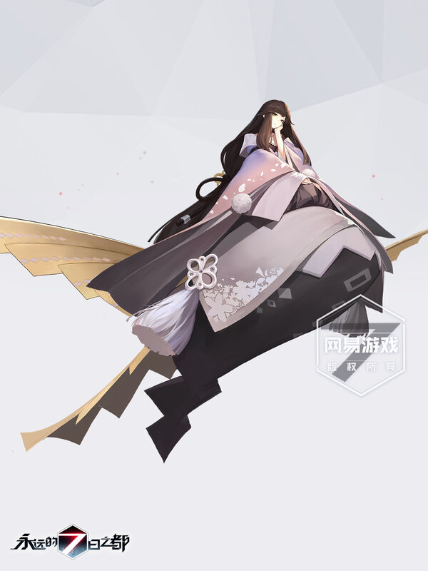 Anime Girl with Long Hair — White, Serene, Digital Art, Kimono