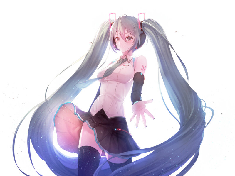 Anime Girl with Long Hair — White, Serene, Digital Art, Long Hair, Pigtails