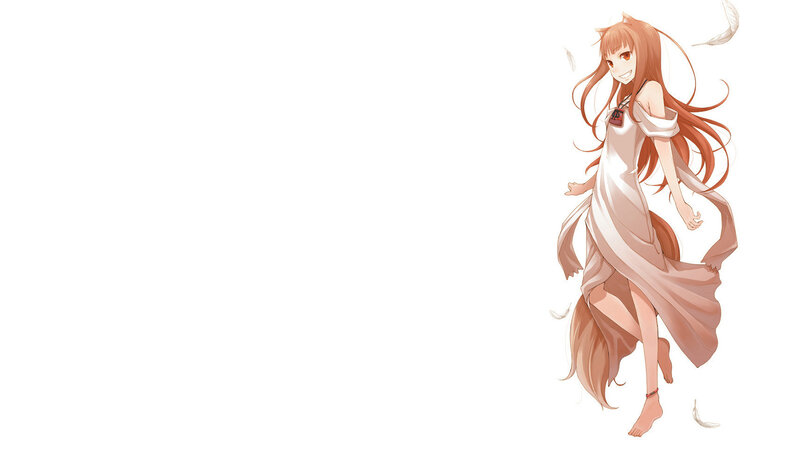 Anime Girl with Long Hair — White, Serene, Feathers