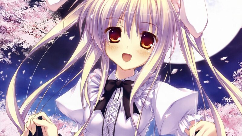 Anime Girl with Long Hair — White, Serene, Night, Cherry Blossoms