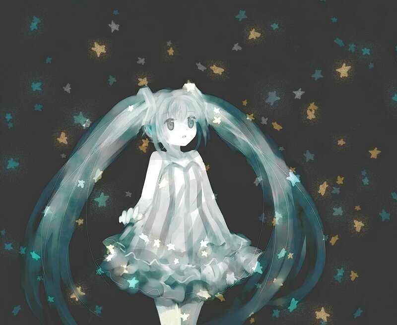 Anime Girl with Long Hair — White, Serene, Night