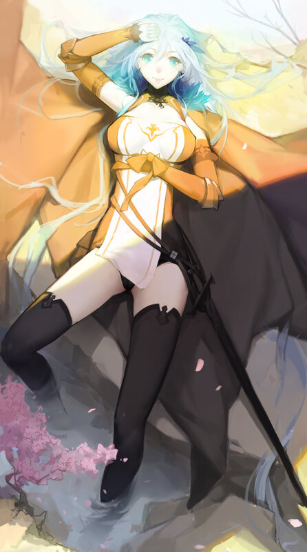 Anime Girl with Long Hair — White, Serene, Spring, Digital Art, Long Hair, Cape
