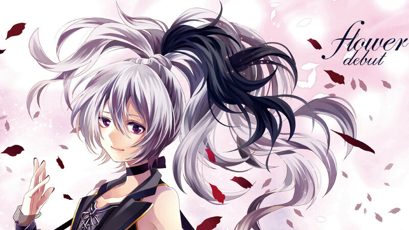Anime Girl with Long Hair — White, Serene, Spring, Petals