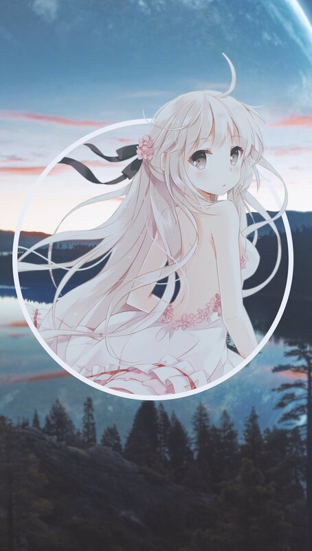 Anime Girl with Long Hair — White, Serene, Sunset, Flower