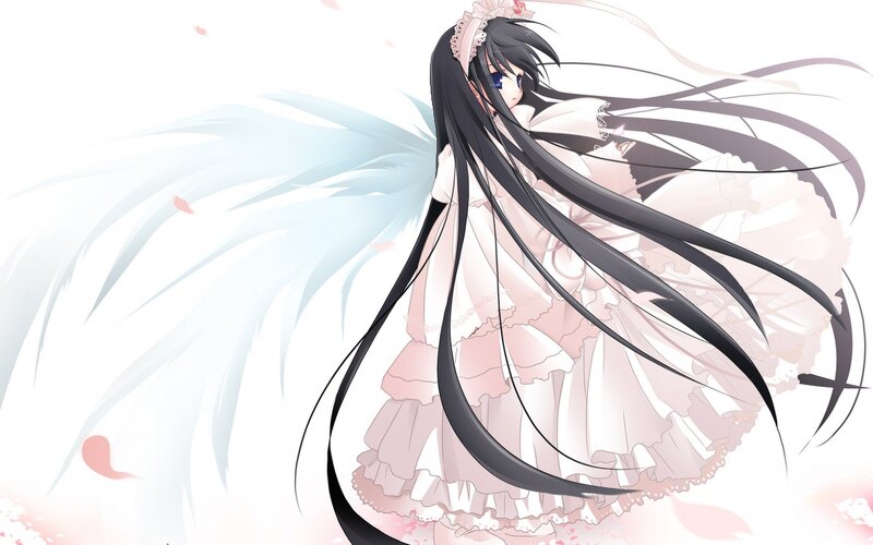Anime Girl with Long Hair — White, Serene, Wings