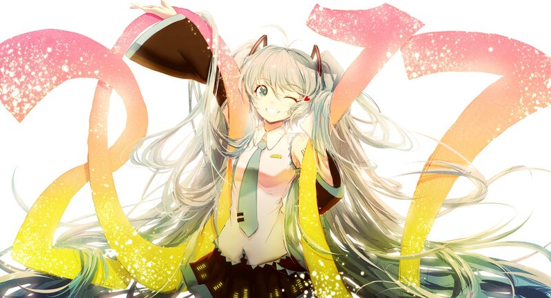 Anime Girl with Long Hair — Yellow, Celebratory