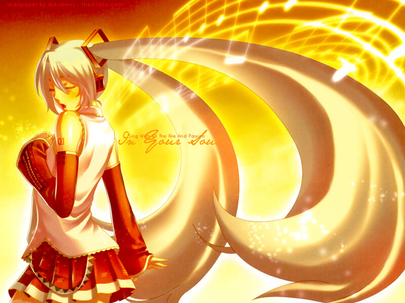 Anime Girl with Long Hair — Yellow, Dramatic, Digital Art, Music Notes