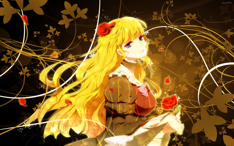 Anime Girl with Long Hair — Yellow, Dramatic, Digital Art, Rose