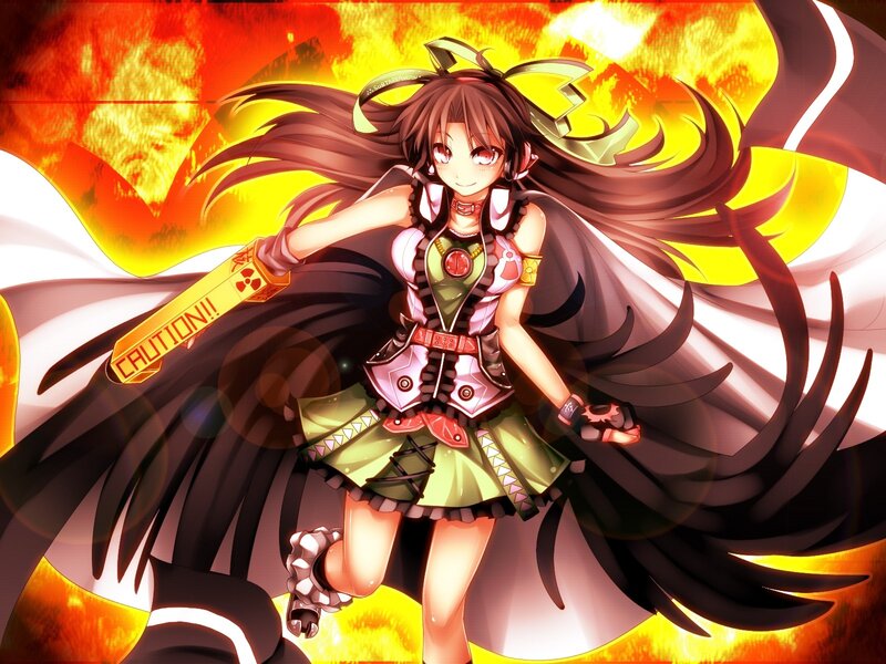 Anime Girl with Long Hair — Yellow, Dramatic, Fire