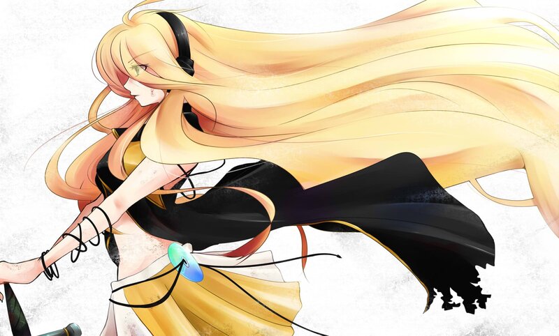 Anime Girl with Long Hair — Yellow, Dynamic, Headphones