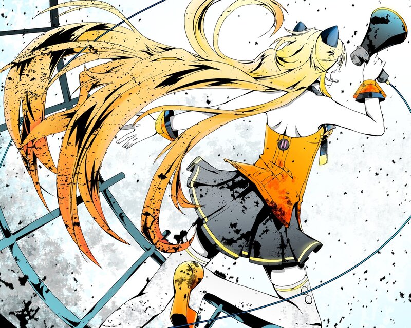 Anime Girl with Long Hair — Yellow, Dynamic, Manga, Microphone