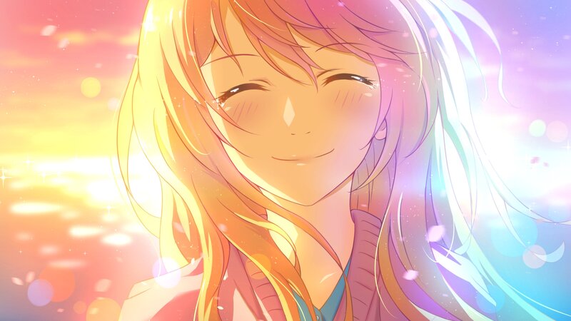 Anime Girl with Long Hair — Yellow, Serene, Sunset, Sunlight