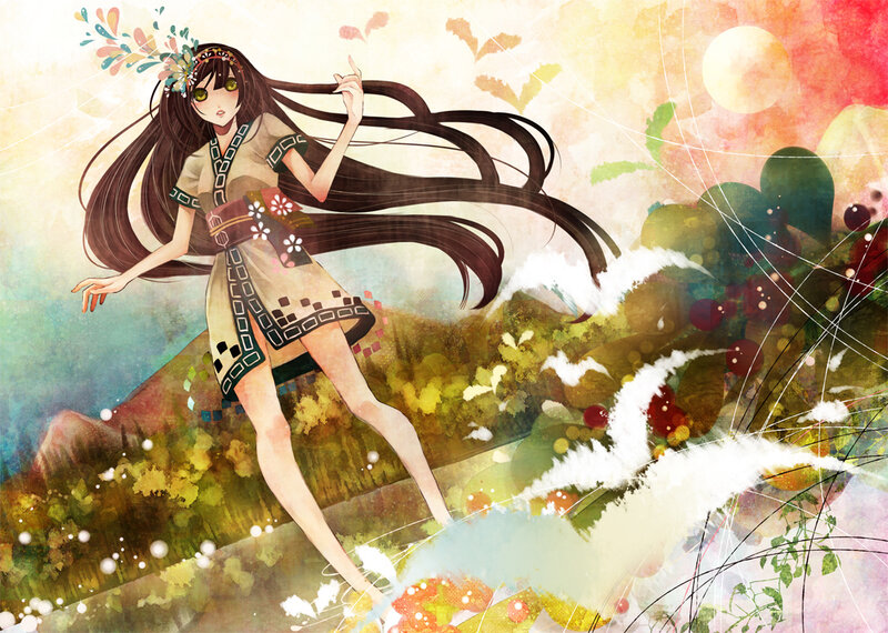 Anime Girl with Long Hair — Yellow, Serene, Sunset