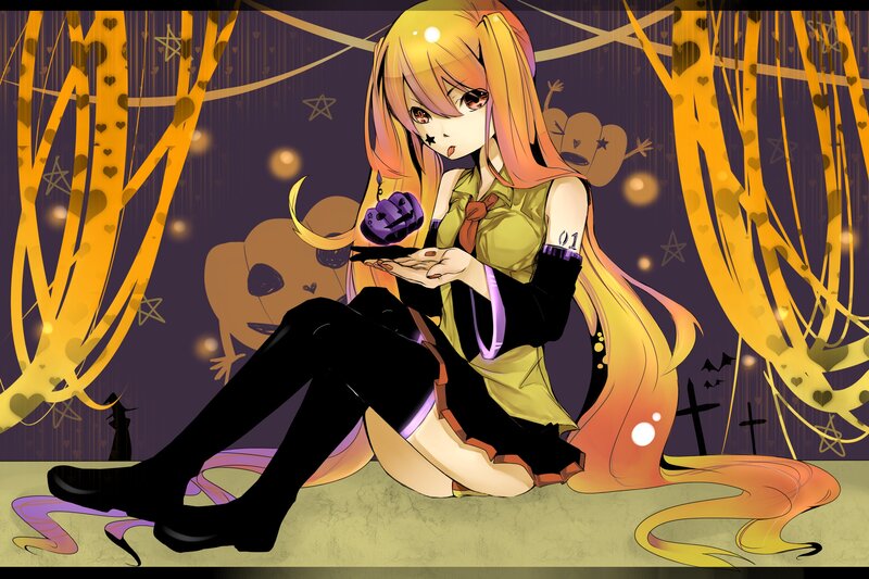 Anime Girl with Long Hair — Yellow, Whimsical, Night
