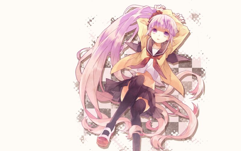 anime girl with long purple hair