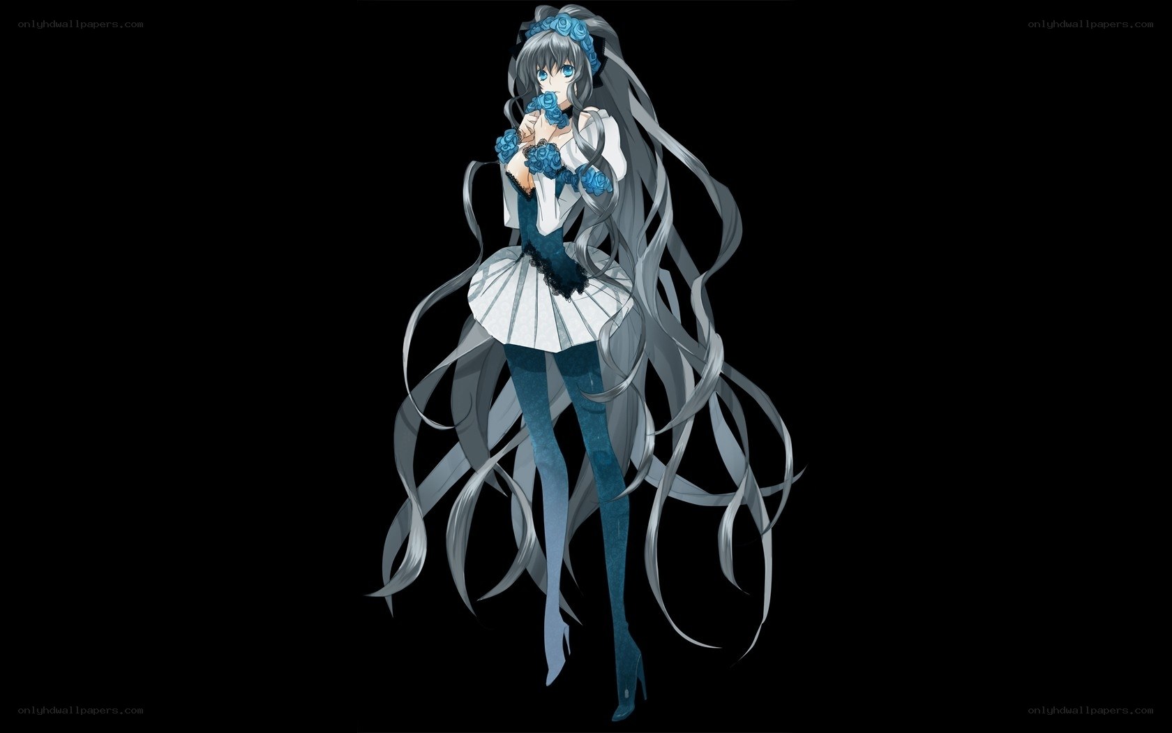 anime girl with long silver hair