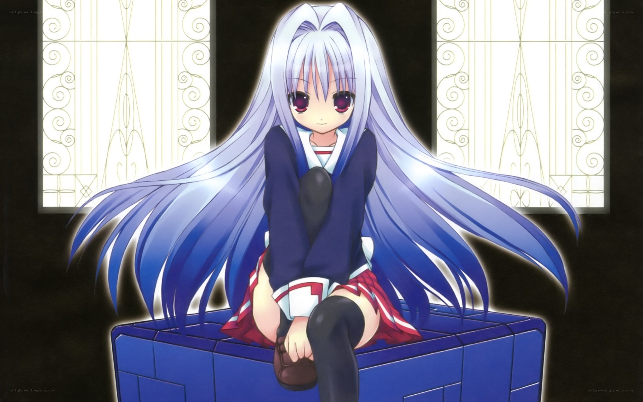 anime girl with long silver hair
