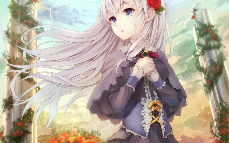 anime girl with long white hair