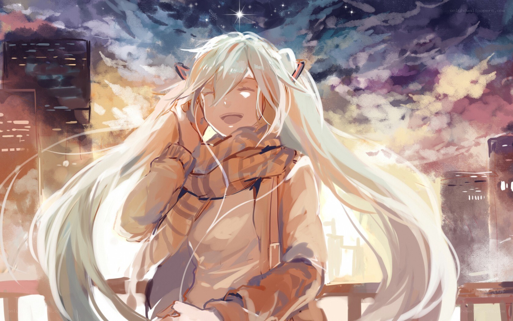 anime girl with long white hair