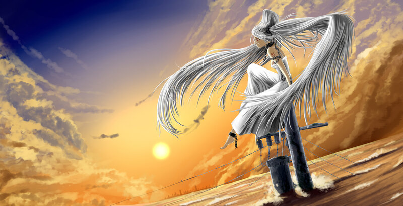 Anime girl with long white hair