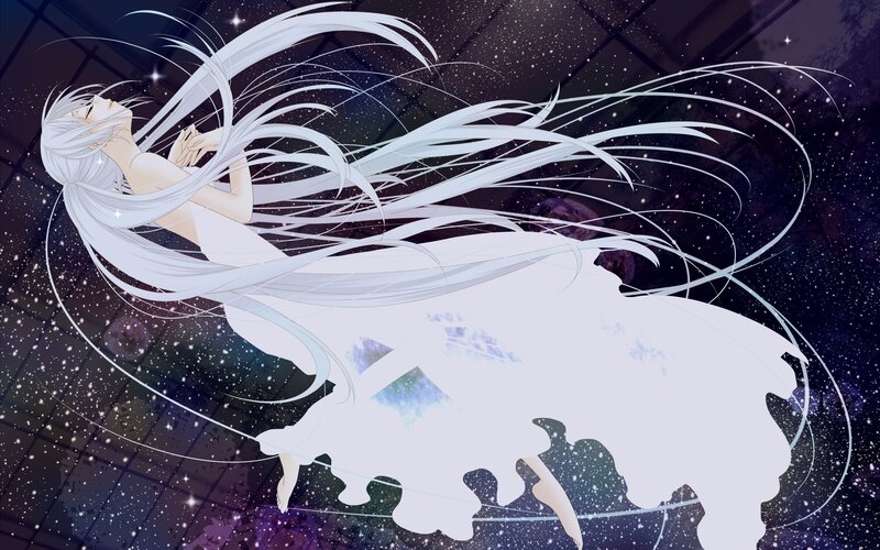 Anime Girl with Long White Hair — Serene