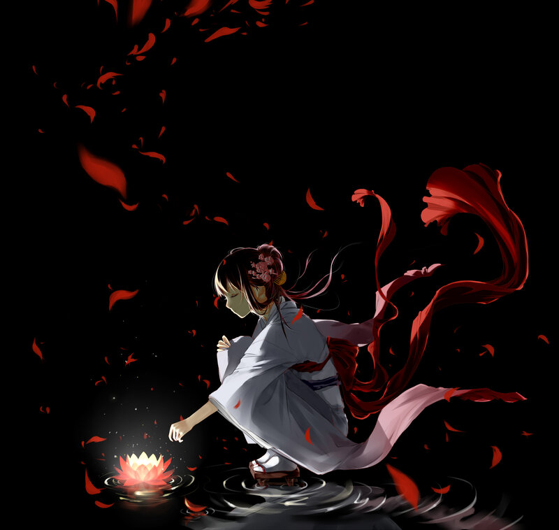 Anime Girl with Lotus — Black