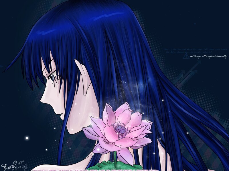 Anime Girl with Lotus Flower — Blue