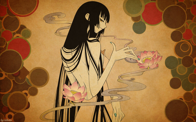 anime girl with lotus flowers