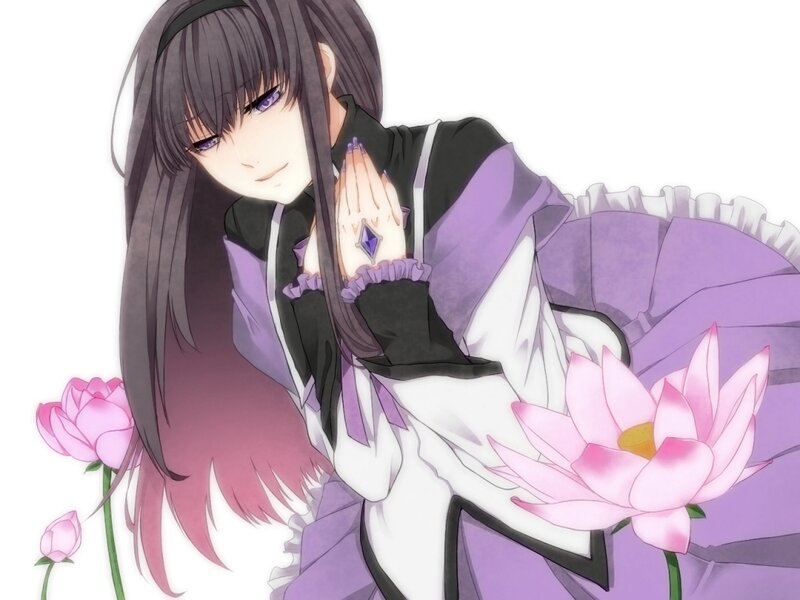 Anime Girl with Lotus Flowers — Purple