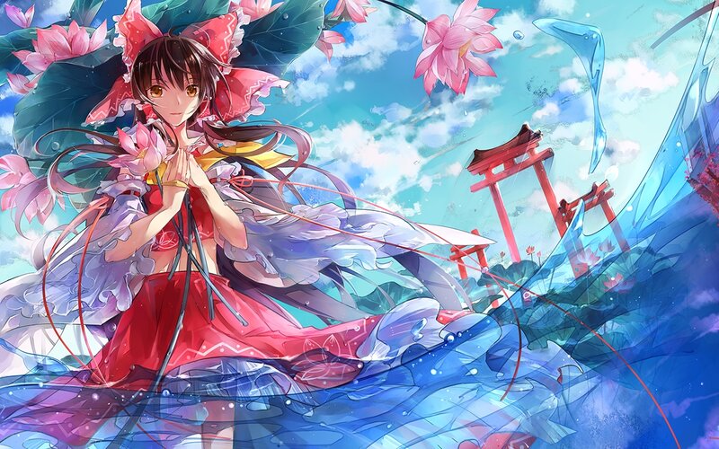 Anime Girl with Lotus Flowers — Red