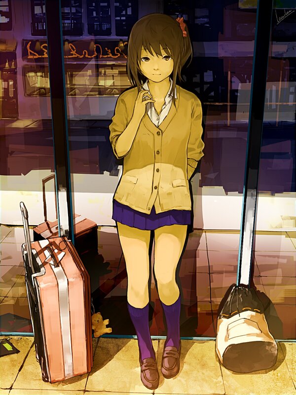 anime girl with luggage