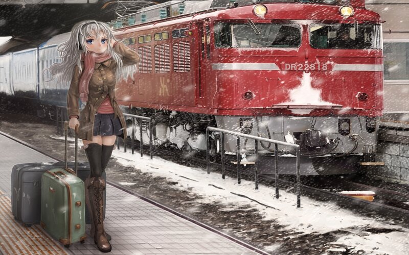 Anime Girl with Luggage — Red