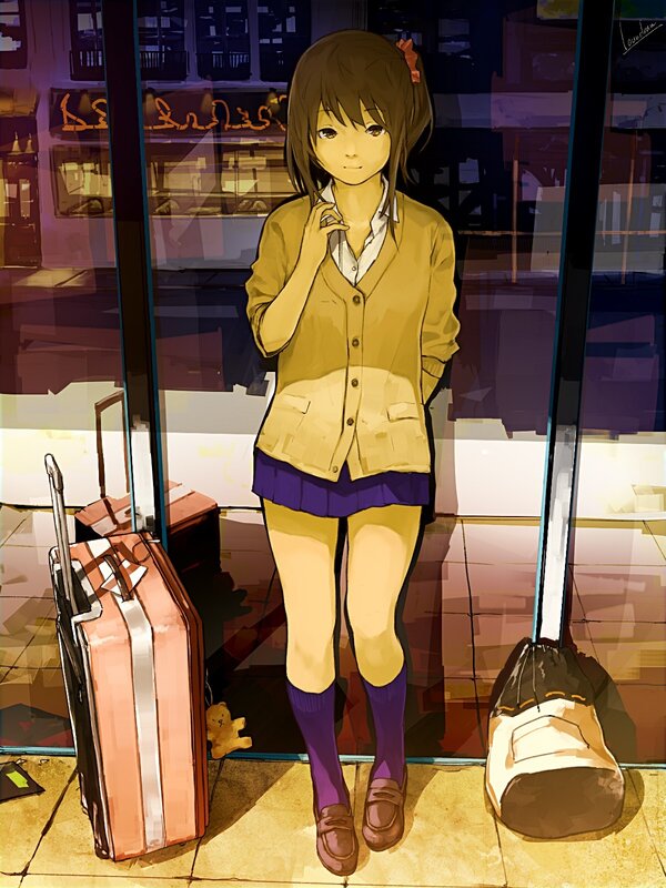 Anime Girl with Luggage — Yellow