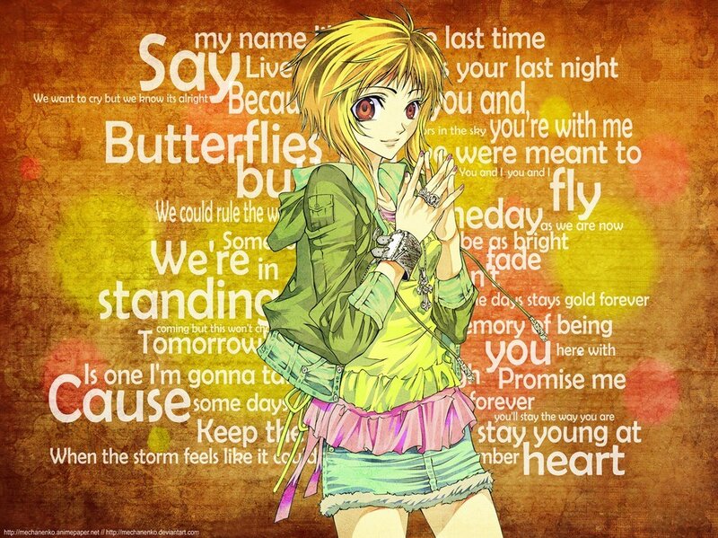 anime girl with lyrics background