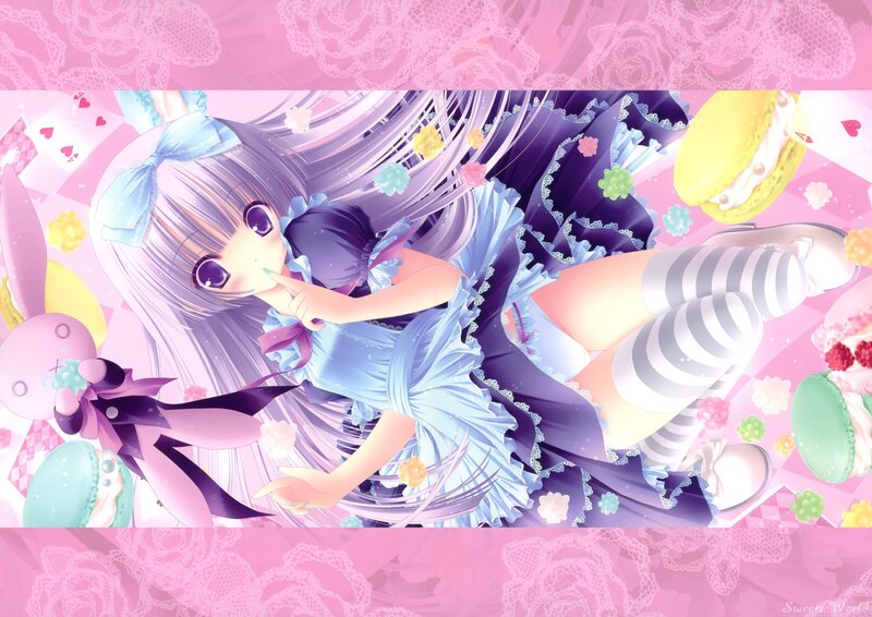 Anime Girl with Macarons — Pink, Playful
