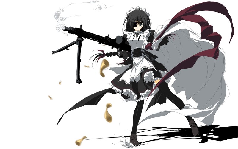 Anime Girl with Machine Gun — Black, Dramatic, Machine Gun