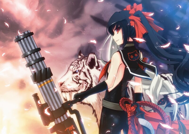 Anime Girl with Machine Gun — Black