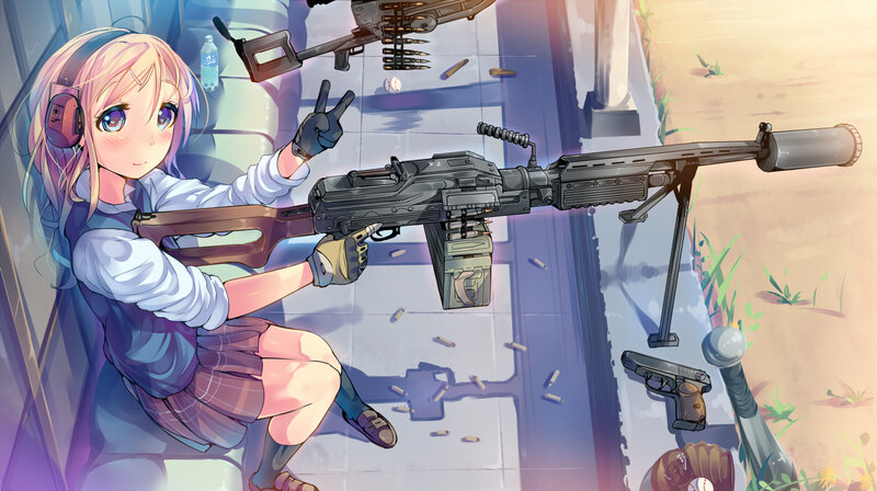 Anime Girl with Machine Gun — Blue