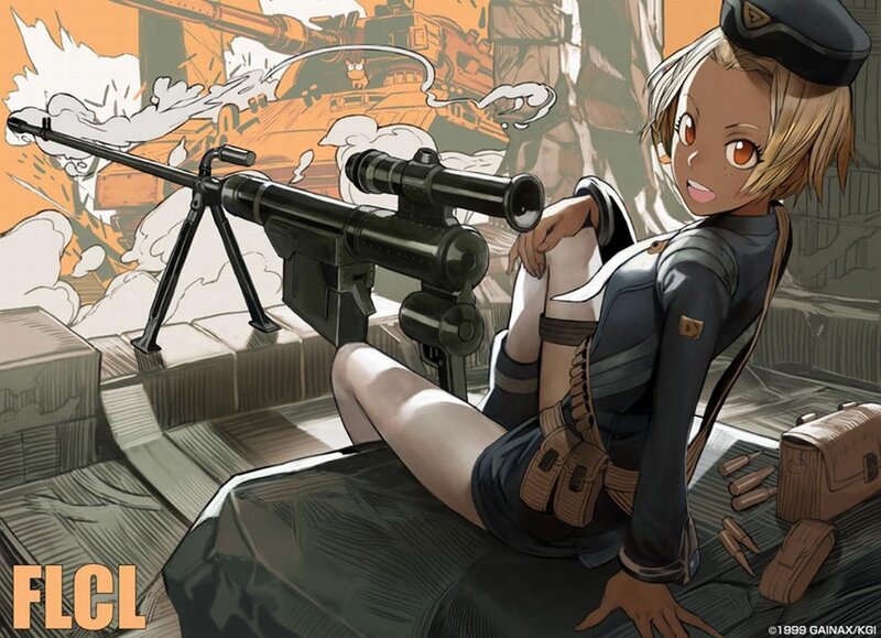 Anime Girl with Machine Gun — Brown, Dramatic, Manga