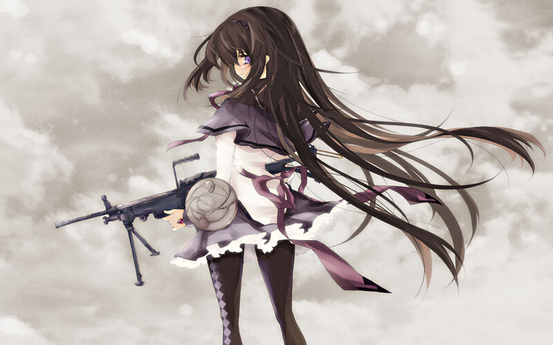 Anime Girl with Machine Gun — Brown, Dramatic