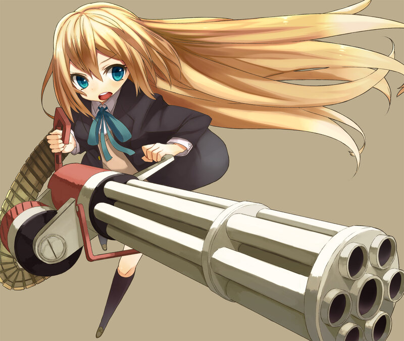 Anime Girl with Machine Gun — Brown