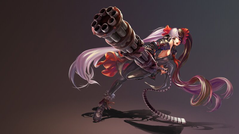 Anime Girl with Machine Gun — Purple, Dramatic
